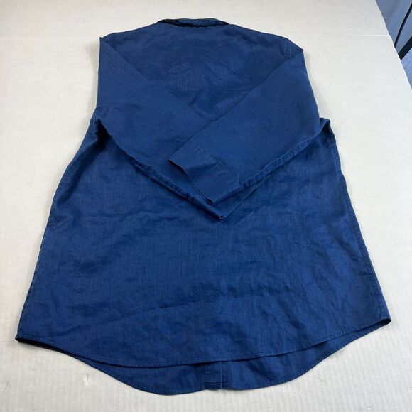 Chicos No Iron Linen Shirt Blue Button Down 3/4 Sleeve Collared Top Small .5 - Picture 9 of 10